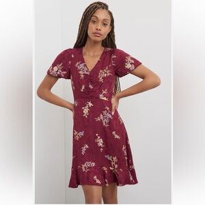 NWT Maeve Floral Mini Dress Puffed Sleeve Wine Size 10 Anthropologie | C120
